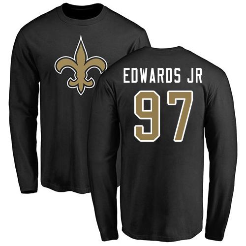 Men New Orleans Saints Black Mario Edwards Jr Name and Number Logo NFL Football #97 Long Sleeve T Shirt
